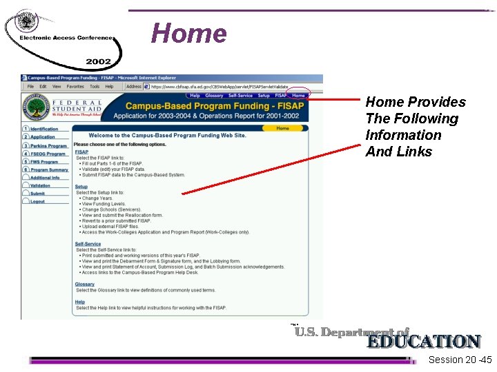 Home Provides The Following Information And Links Session 20 -45  Home Provides The Following Information And Links Session 20 -45