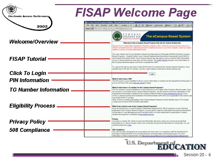 FISAP Welcome Page Welcome/Overview FISAP Tutorial Click To Login PIN Information TG Number Information FISAP Welcome Page Welcome/Overview FISAP Tutorial Click To Login PIN Information TG Number Information