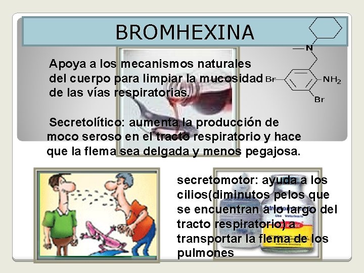 BROMHEXINA Apoya a los mecanismos naturales del cuerpo para limpiar la mucosidad de las