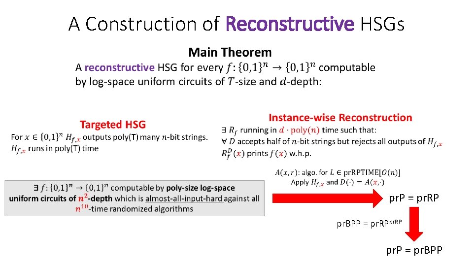 A Construction of Reconstructive HSGs pr. P = pr. RP pr. BPP = pr. A Construction of Reconstructive HSGs pr. P = pr. RP pr. BPP = pr.