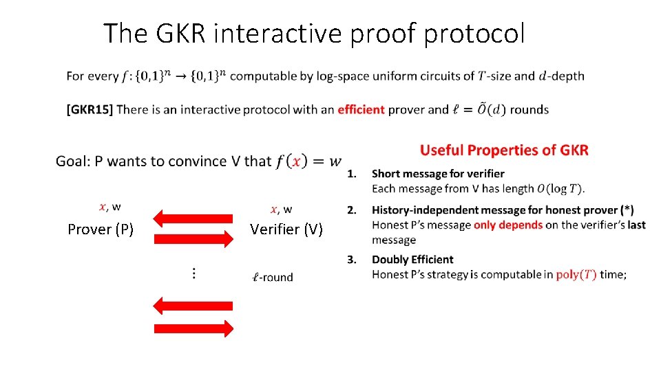 The GKR interactive proof protocol Prover (P) Verifier (V) The GKR interactive proof protocol Prover (P) Verifier (V)
