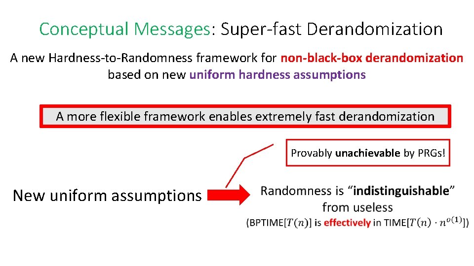 Conceptual Messages: Super-fast Derandomization A new Hardness-to-Randomness framework for non-black-box derandomization based on new Conceptual Messages: Super-fast Derandomization A new Hardness-to-Randomness framework for non-black-box derandomization based on new
