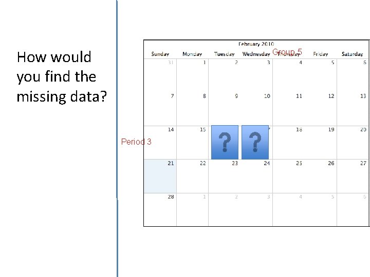 How would you find the missing data? Group 5 Period 3 
