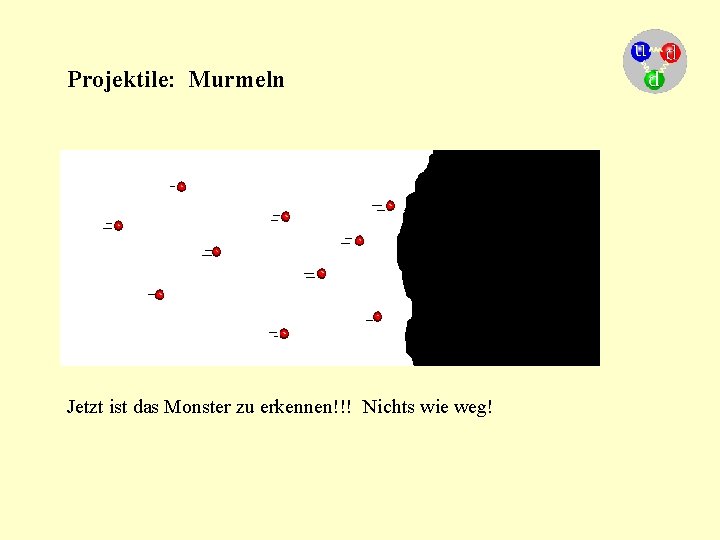 Projektile: Murmeln Jetzt ist das Monster zu erkennen!!! Nichts wie weg! 