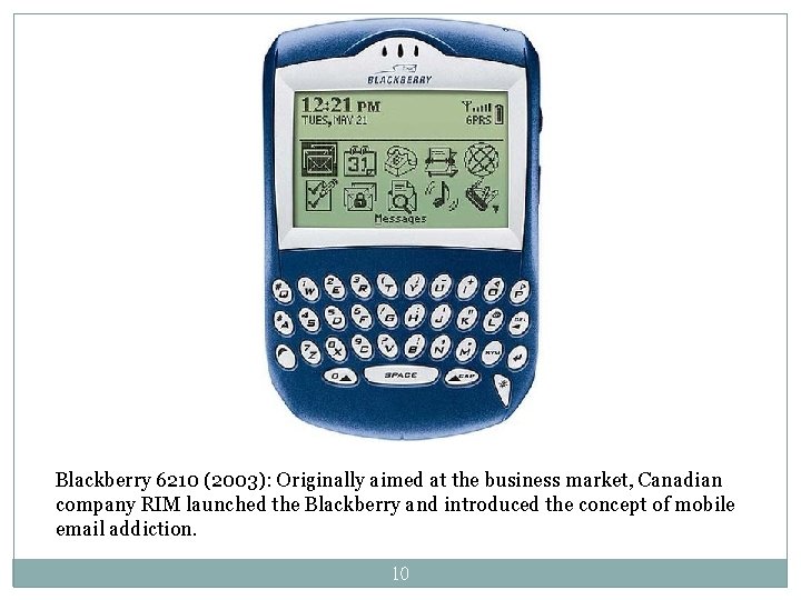 Blackberry 6210 (2003): Originally aimed at the business market, Canadian company RIM launched the