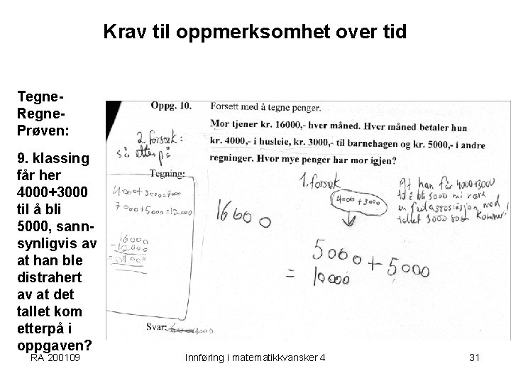 Krav til oppmerksomhet over tid Tegne. Regne. Prøven: 9. klassing får her 4000+3000 til