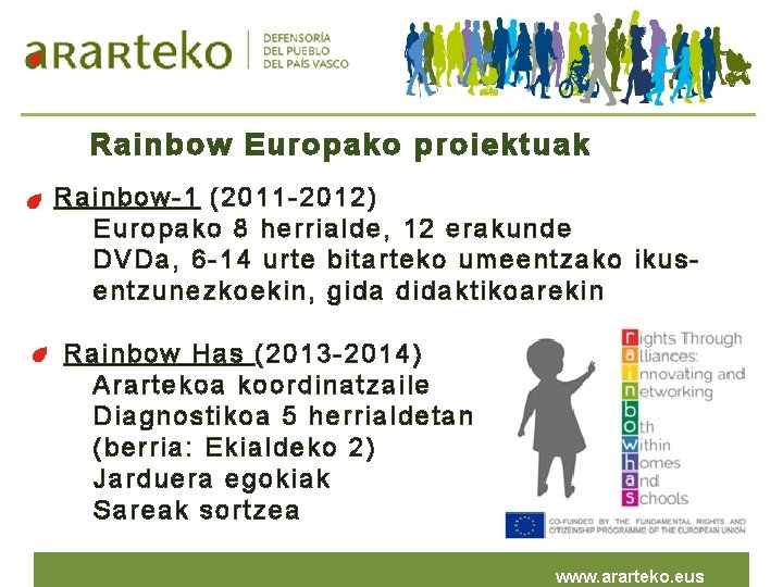 Rainbow Europako proiektuak Rainbow-1 (2011 -2012) Europako 8 herrialde, 12 erakunde DVDa, 6 -14