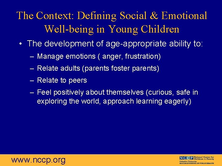 Promoting the Emotional WellBeing of Young Children and