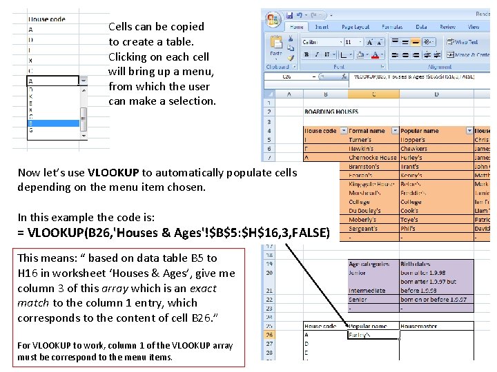 Cells can be copied to create a table. Clicking on each cell will bring