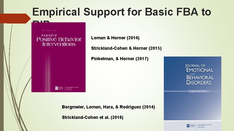 Empirical Support for Basic FBA to BIP Loman & Horner (2014) Strickland-Cohen & Horner