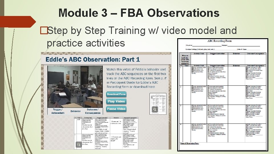 Module 3 – FBA Observations �Step by Step Training w/ video model and practice