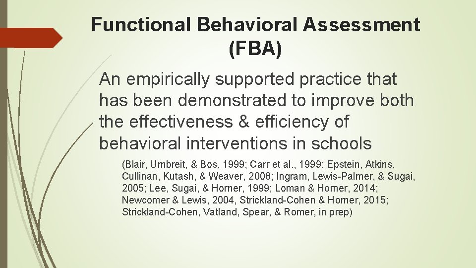 Functional Behavioral Assessment (FBA) An empirically supported practice that has been demonstrated to improve