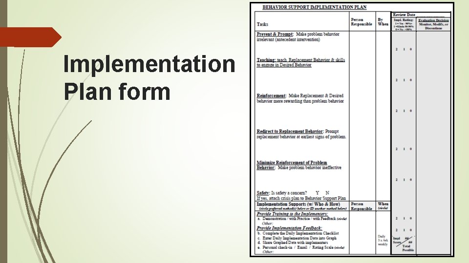 Implementation Plan form 