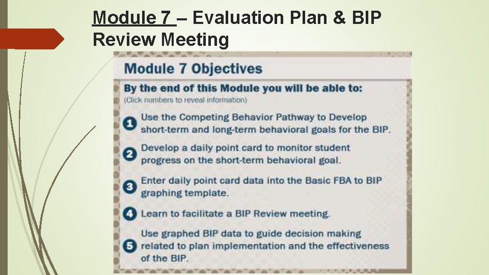 Module 7 – Evaluation Plan & BIP Review Meeting 