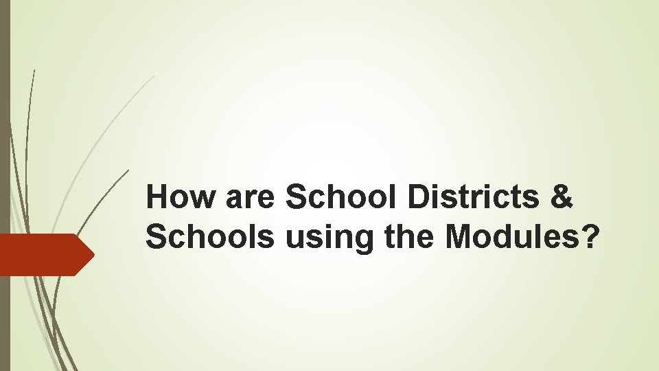 How are School Districts & Schools using the Modules? 