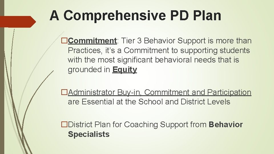 A Comprehensive PD Plan �Commitment: Tier 3 Behavior Support is more than Practices, it’s