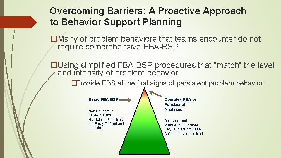 Overcoming Barriers: A Proactive Approach to Behavior Support Planning �Many of problem behaviors that