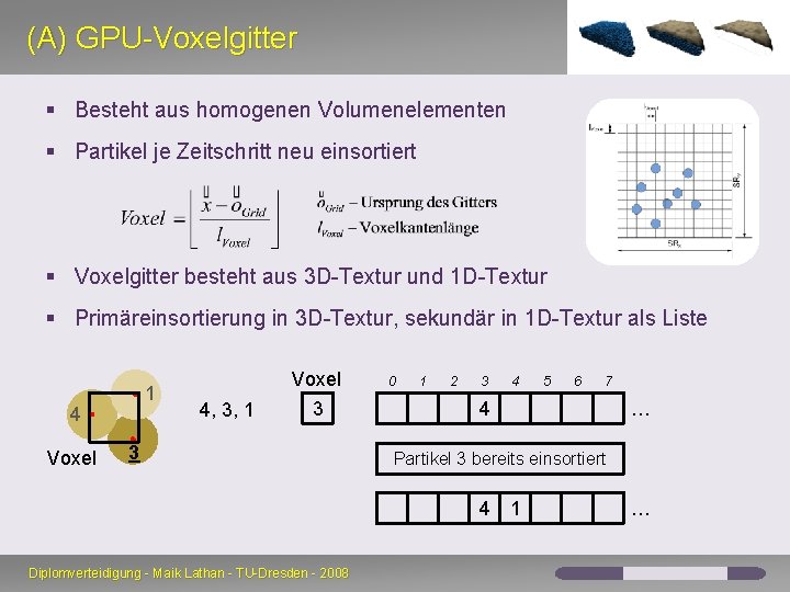(A) GPU-Voxelgitter § Besteht aus homogenen Volumenelementen § Partikel je Zeitschritt neu einsortiert § (A) GPU-Voxelgitter § Besteht aus homogenen Volumenelementen § Partikel je Zeitschritt neu einsortiert §