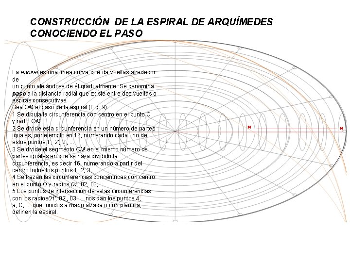 CONSTRUCCIÓN DE LA ESPIRAL DE ARQUÍMEDES CONOCIENDO EL PASO La espiral es una línea