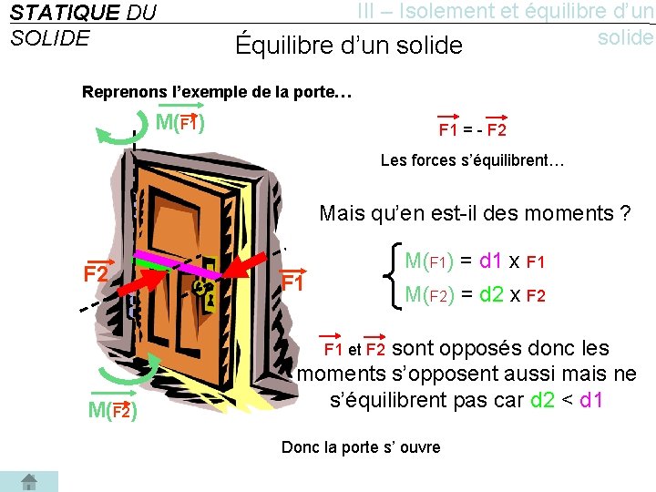 STATIQUE DU SOLIDE III – Isolement et équilibre d’un solide Équilibre d’un solide Reprenons