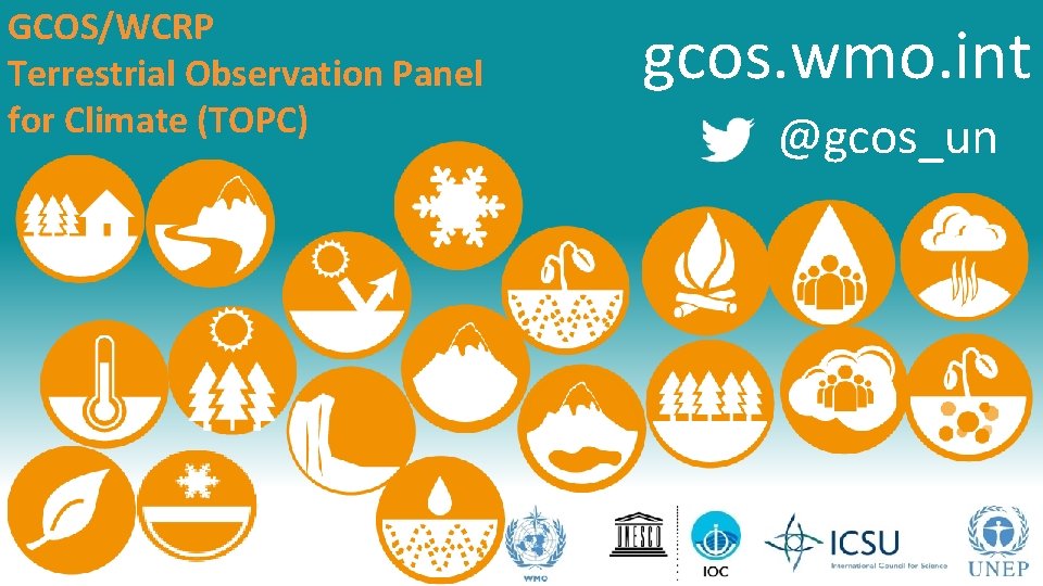 GCOS/WCRP Terrestrial Observation Panel for Climate (TOPC) gcos. wmo. int @gcos_un 