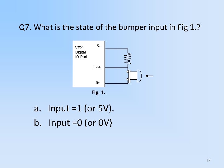 Q 7. What is the state of the bumper input in Fig 1. ?