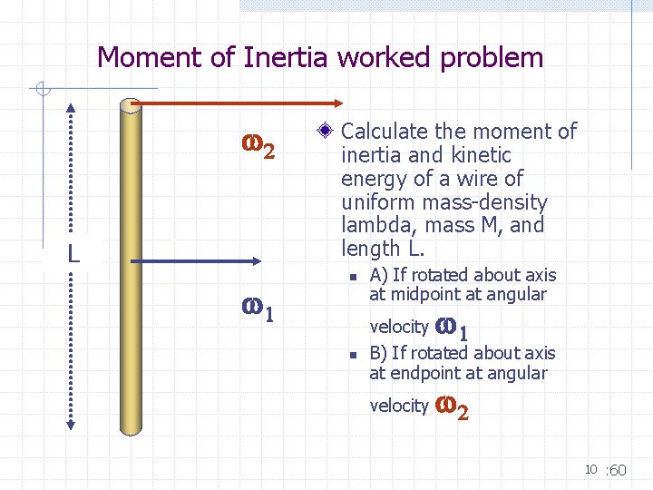 Moment of Inertia worked problem w 2 L w 1 Calculate the moment of