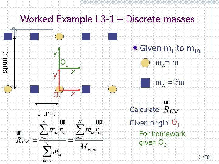 Worked Example L 3 -1 – Discrete masses 2 units Given m 1 to