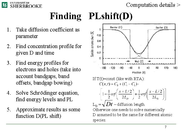 Computation details > Finding PLshift(D) 1. Take diffusion coefficient as parameter 2. Find concentration