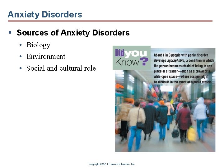 Anxiety Disorders § Sources of Anxiety Disorders • Biology • Environment • Social and