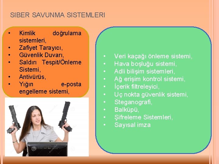 SIBER SAVUNMA SISTEMLERI • • • Kimlik doğrulama sistemleri, Zafiyet Tarayıcı, Güvenlik Duvarı, Saldırı