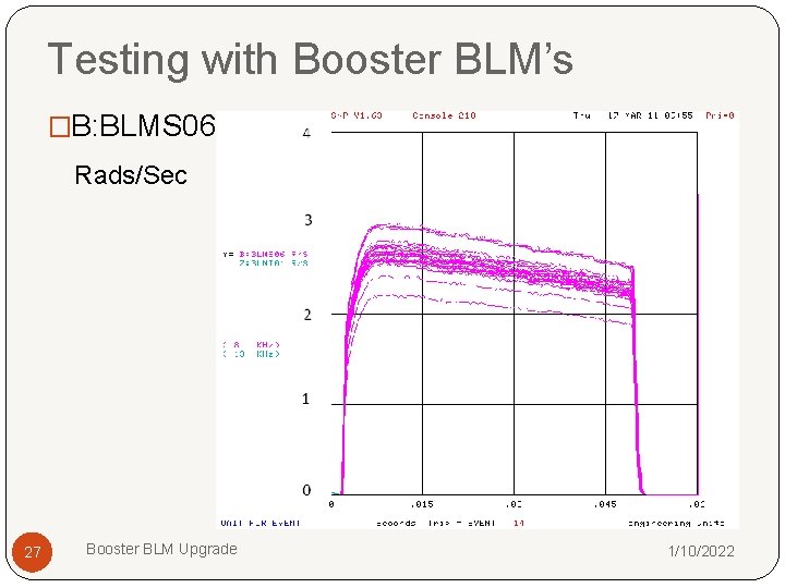 Testing with Booster BLM’s �B: BLMS 06 Rads/Sec 27 Booster BLM Upgrade 1/10/2022 