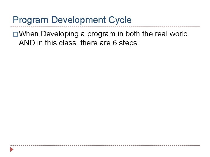 Program Development Cycle � When Developing a program in both the real world AND