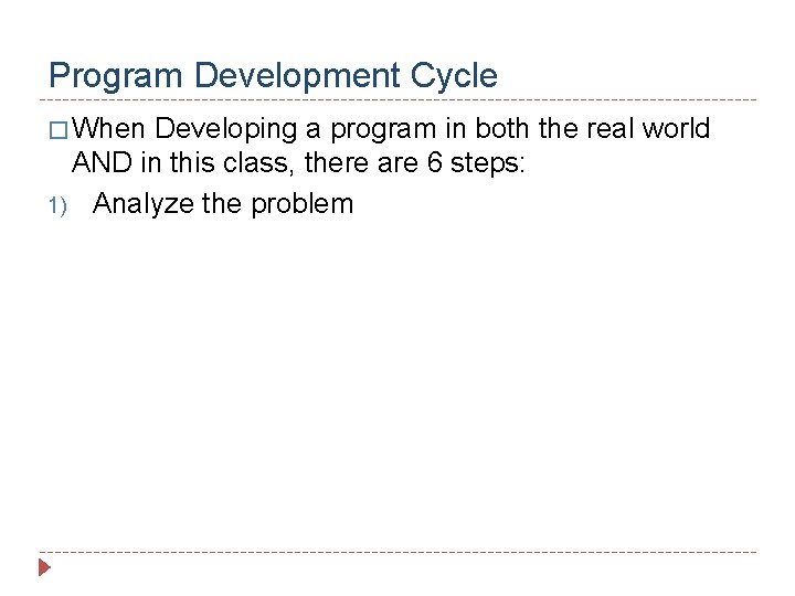 Program Development Cycle � When Developing a program in both the real world AND