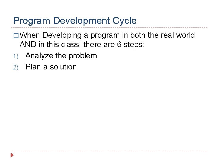 Program Development Cycle � When Developing a program in both the real world AND