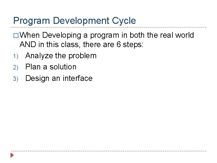Program Development Cycle � When Developing a program in both the real world AND