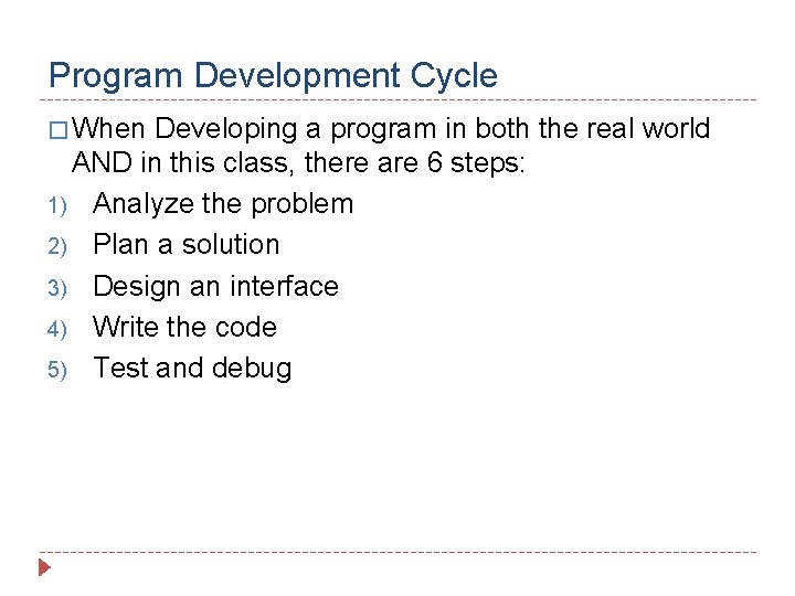 Program Development Cycle � When Developing a program in both the real world AND