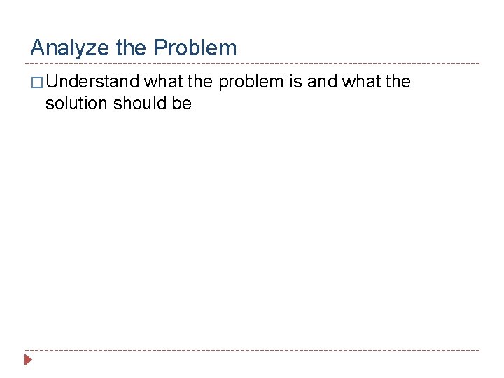 Analyze the Problem � Understand what the problem is and what the solution should