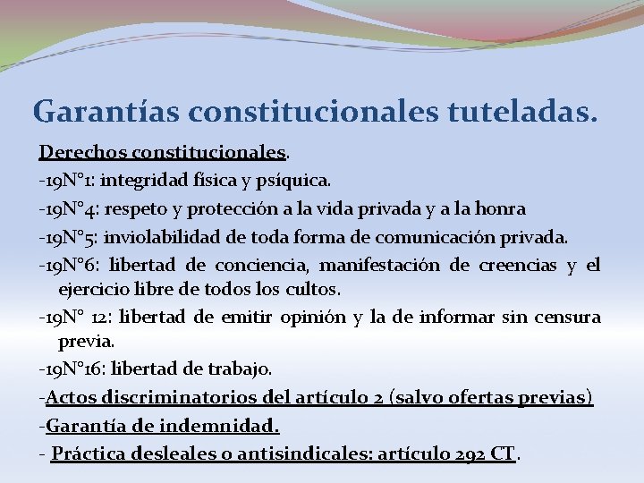 Garantías constitucionales tuteladas. Derechos constitucionales. -19 N° 1: integridad física y psíquica. -19 N°