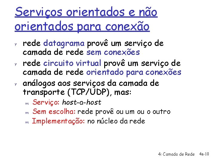Serviços orientados e não orientados para conexão r rede datagrama provê um serviço de