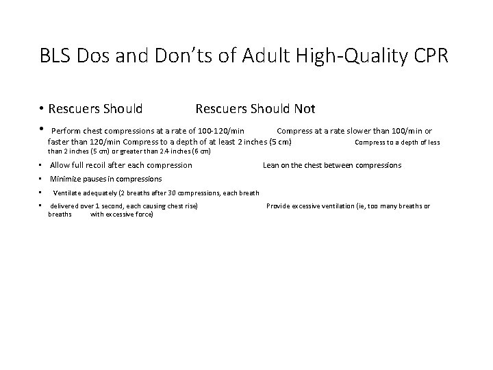BLS Dos and Don’ts of Adult High-Quality CPR • Rescuers Should Not • Perform