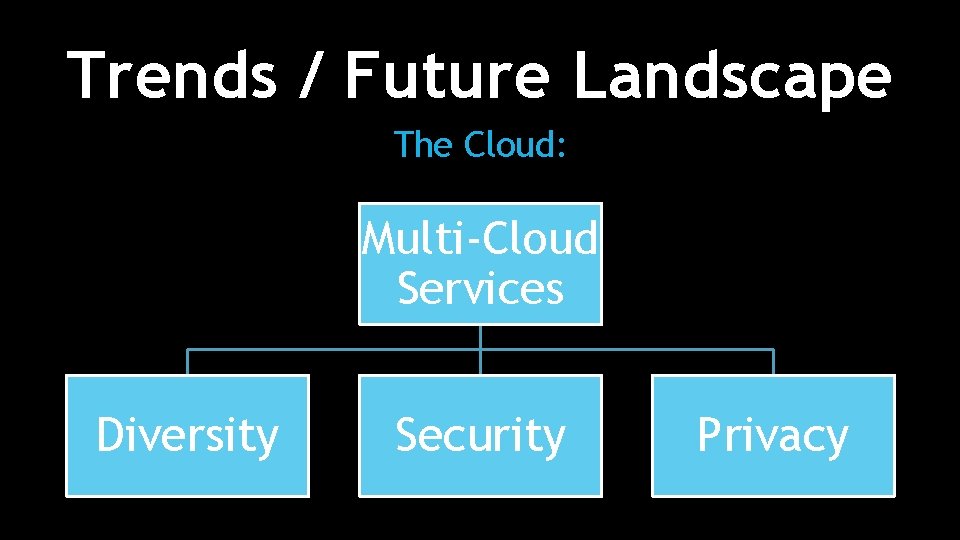 Trends / Future Landscape The Cloud: Multi-Cloud Services Diversity Security Privacy 