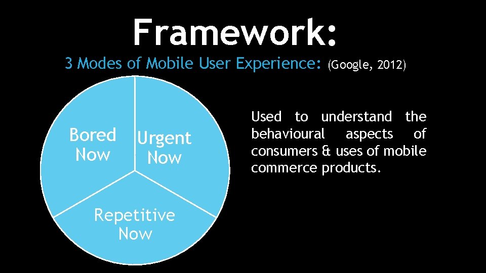 Framework: 3 Modes of Mobile User Experience: Bored Now Urgent Now Repetitive Now (Google,