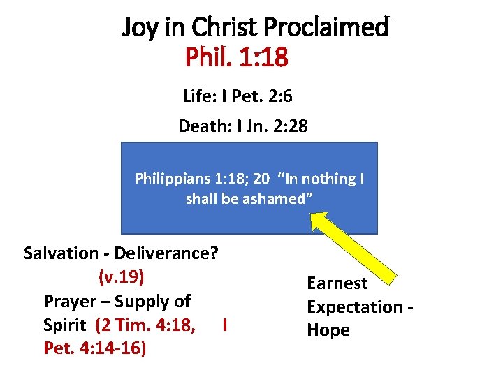 Joy in Christ Proclaimed Phil. 1: 18 Life: I Pet. 2: 6 Death: I