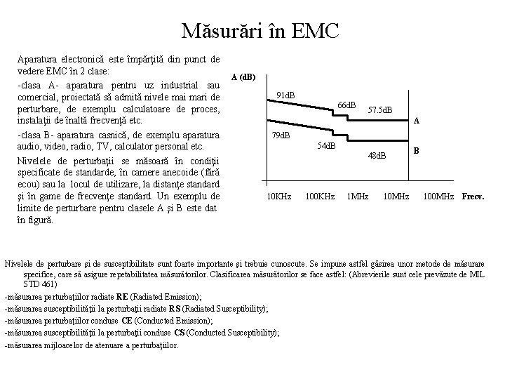 Măsurări în EMC Aparatura electronică este împărţită din punct de vedere EMC în 2