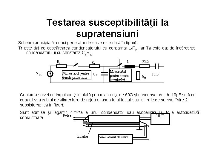 Testarea susceptibilităţii la supratensiuni Schema principială a unui generator de salve este dată în