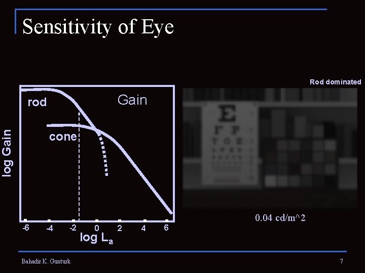 Sensitivity of Eye Rod dominated Gain log Gain rod cone -6 -4 -2 Bahadir