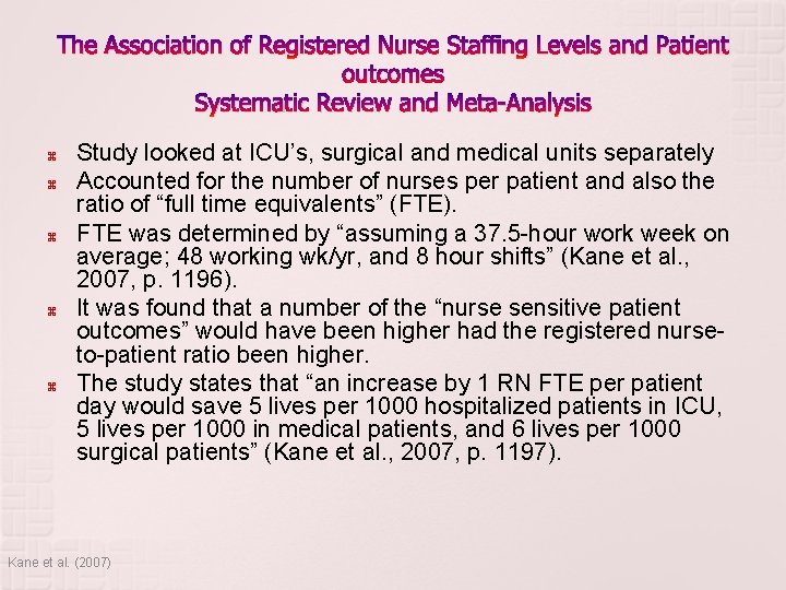 The Association of Registered Nurse Staffing Levels and Patient outcomes Systematic Review and Meta-Analysis