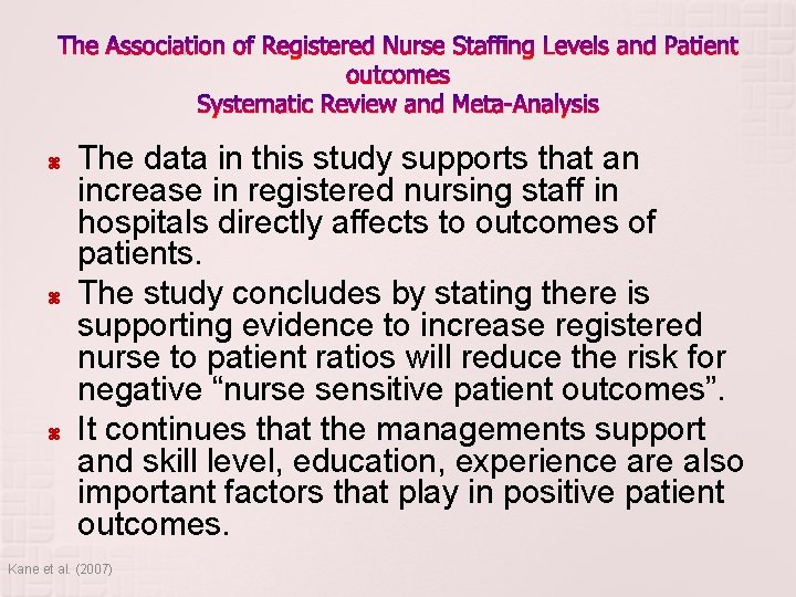 The Association of Registered Nurse Staffing Levels and Patient outcomes Systematic Review and Meta-Analysis