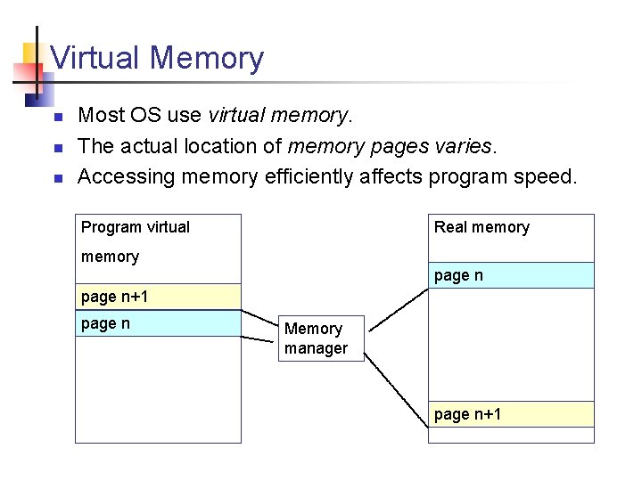 Virtual Memory n n n Most OS use virtual memory. The actual location of